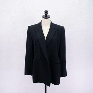 Jones New York -8- Black Worsted Wool Lined Double Breasted Blazer Peak‎ Lapel